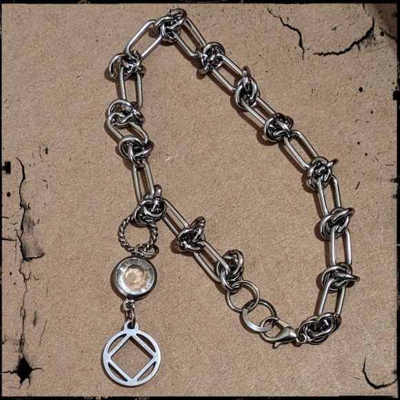 Narcotics Anonymous NA Symbol & Rhinestone Charm Bracelet Stainless Rope Chain - Picture 3 of 7